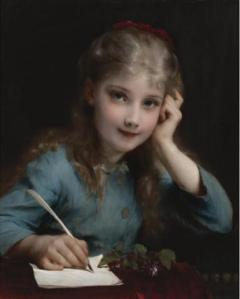 A Young Girl Writing a Lettter, by Adolphe Piot